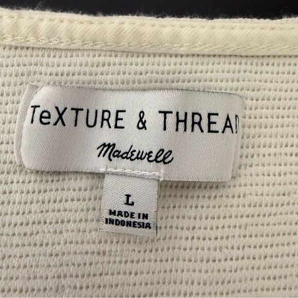 Madewell Texture And Thread Top Sz L Cream Cropped Ribbed Twist V Neck Cotton - Picture 7 of 10